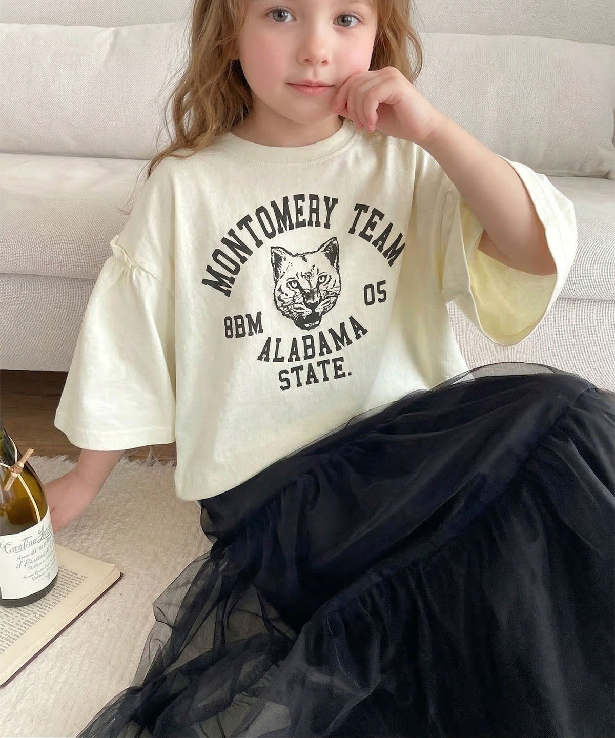 【キッズ】親子リンクコーデ可能◎綿100%カレッジピグメント袖フリルTシャツ ck1020221
