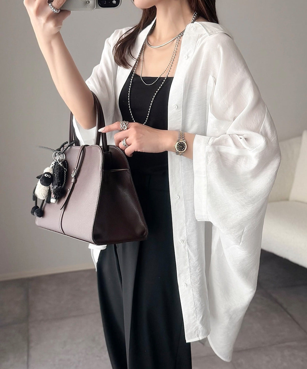【接触冷感・吸水速乾機能付き】涼しさ＆上品さ。オーバーサイズシアードルマンシャツ（7分袖） ce1010540