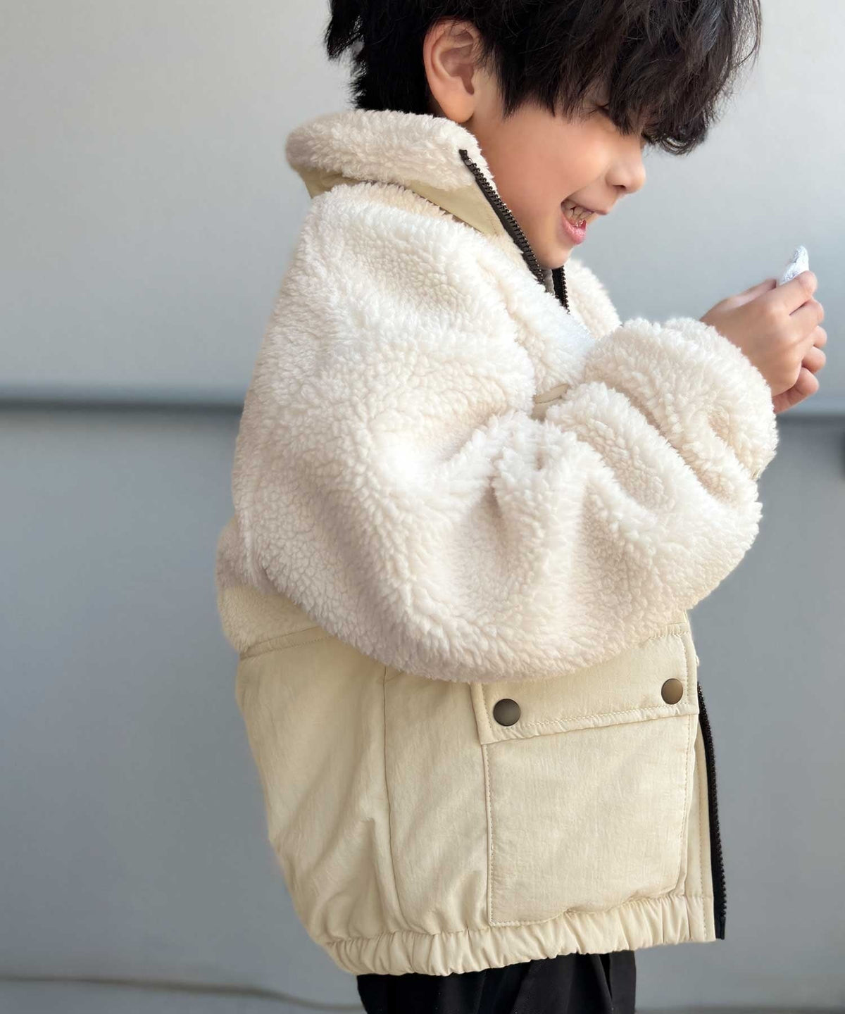 《MAIKO×クラシカルエルフコラボ》【キッズ】ママとお揃いできる♪ボア×ナイロン ポケット付き アウトドアブルゾン ck1010655