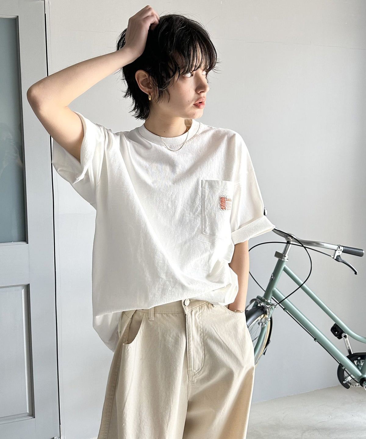 《JaVa ジャバコラボ》古着風ストリートMIX。綿100%ヘヴィーウエイト胸ポケピグメントTシャツ jv1029020