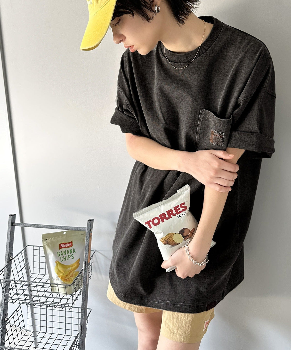 《JaVa ジャバコラボ》古着風ストリートMIX。綿100%ヘヴィーウエイト胸ポケピグメントTシャツ jv1029020