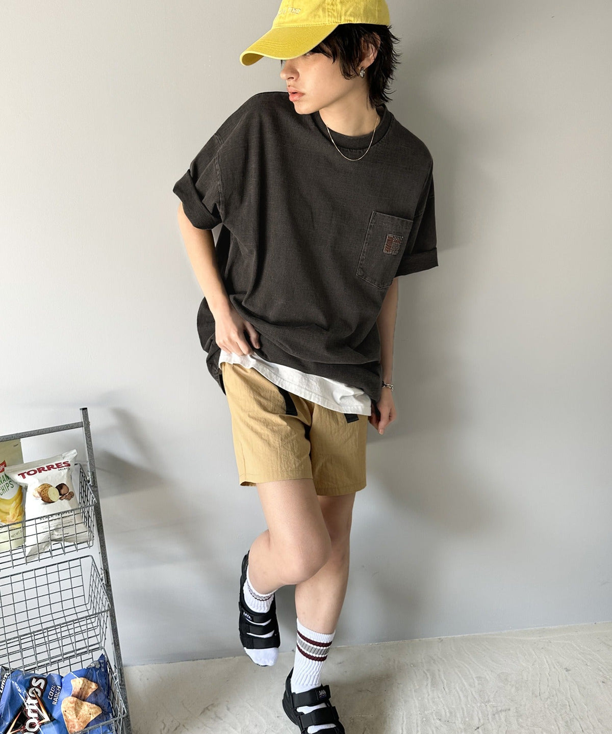 《JaVa ジャバコラボ》古着風ストリートMIX。綿100%ヘヴィーウエイト胸ポケピグメントTシャツ jv1029020