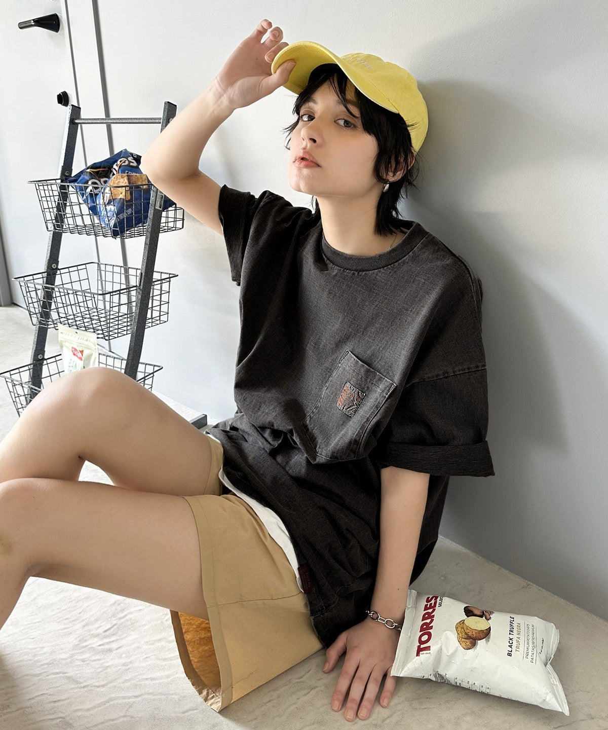 《JaVa ジャバコラボ》古着風ストリートMIX。綿100%ヘヴィーウエイト胸ポケピグメントTシャツ jv1029020