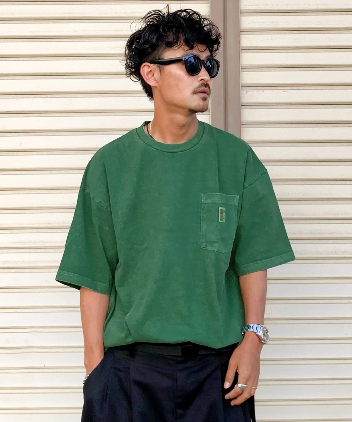 《JaVa ジャバコラボ》古着風ストリートMIX。綿100%ヘヴィーウエイト胸ポケピグメントTシャツ jv1029020