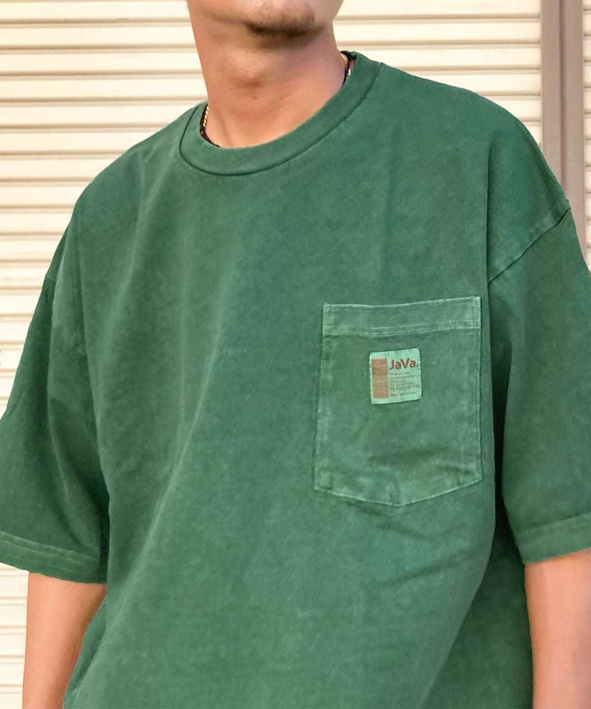 《JaVa ジャバコラボ》古着風ストリートMIX。綿100%ヘヴィーウエイト胸ポケピグメントTシャツ jv1029020