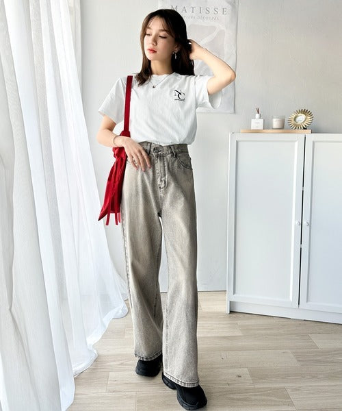 《JaVaジャバコラボ》大人カジュアルにぴったり！綿100％英字胸刺繍ピグメント加工Tシャツ（半袖） jv1330018