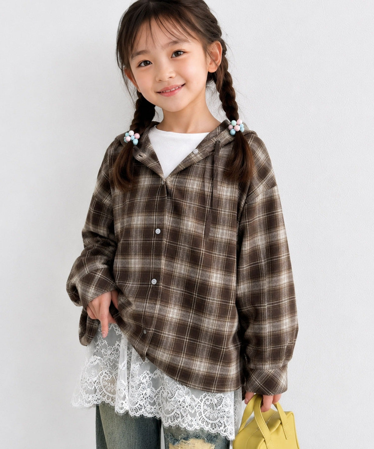 【キッズ】親子お揃いOK♪さらっと今っぽくなる 裾レースドッキングTシャツ(長袖) ck1020364