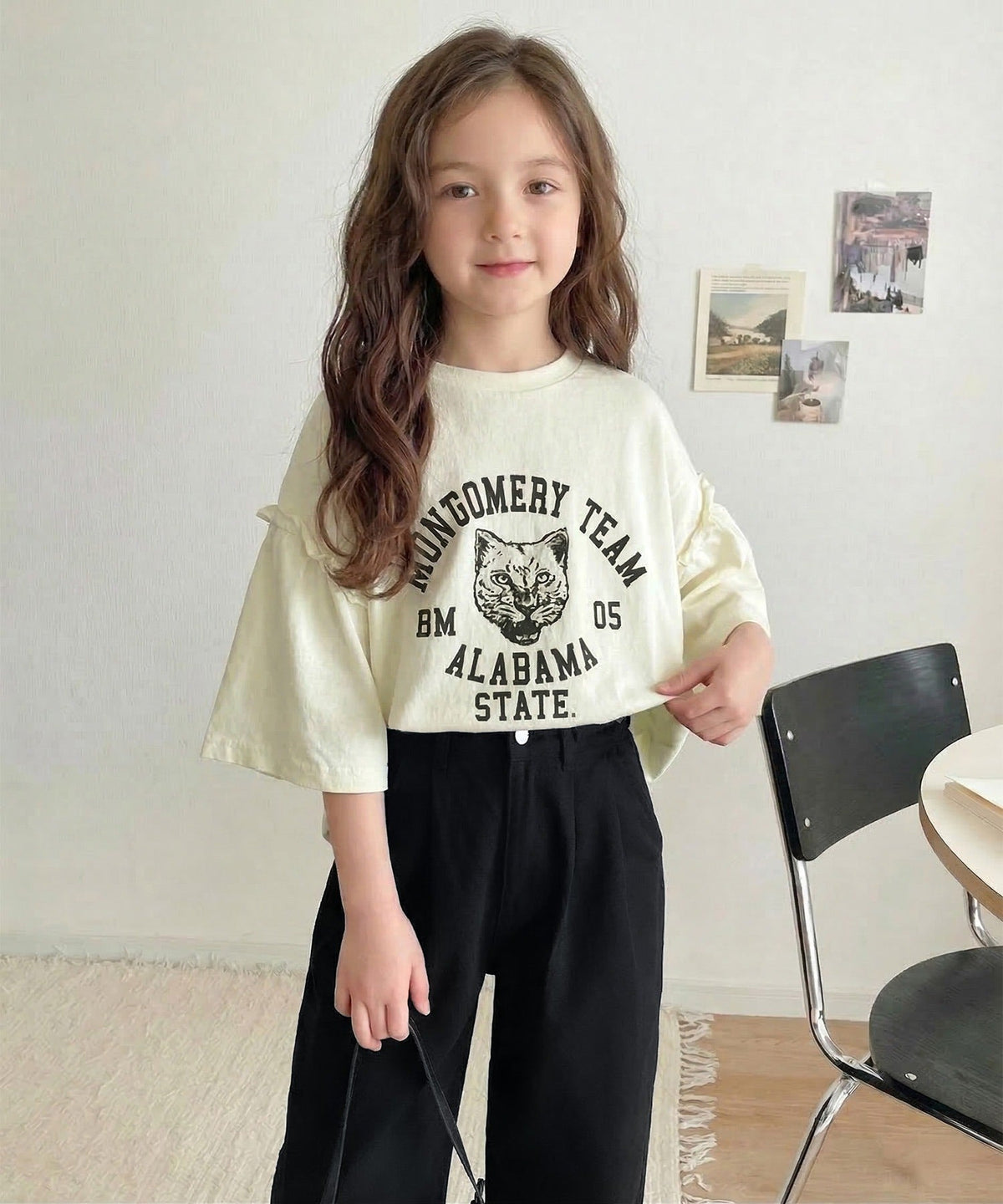 【キッズ】親子リンクコーデ可能◎綿100%カレッジピグメント袖フリルTシャツ ck1020221