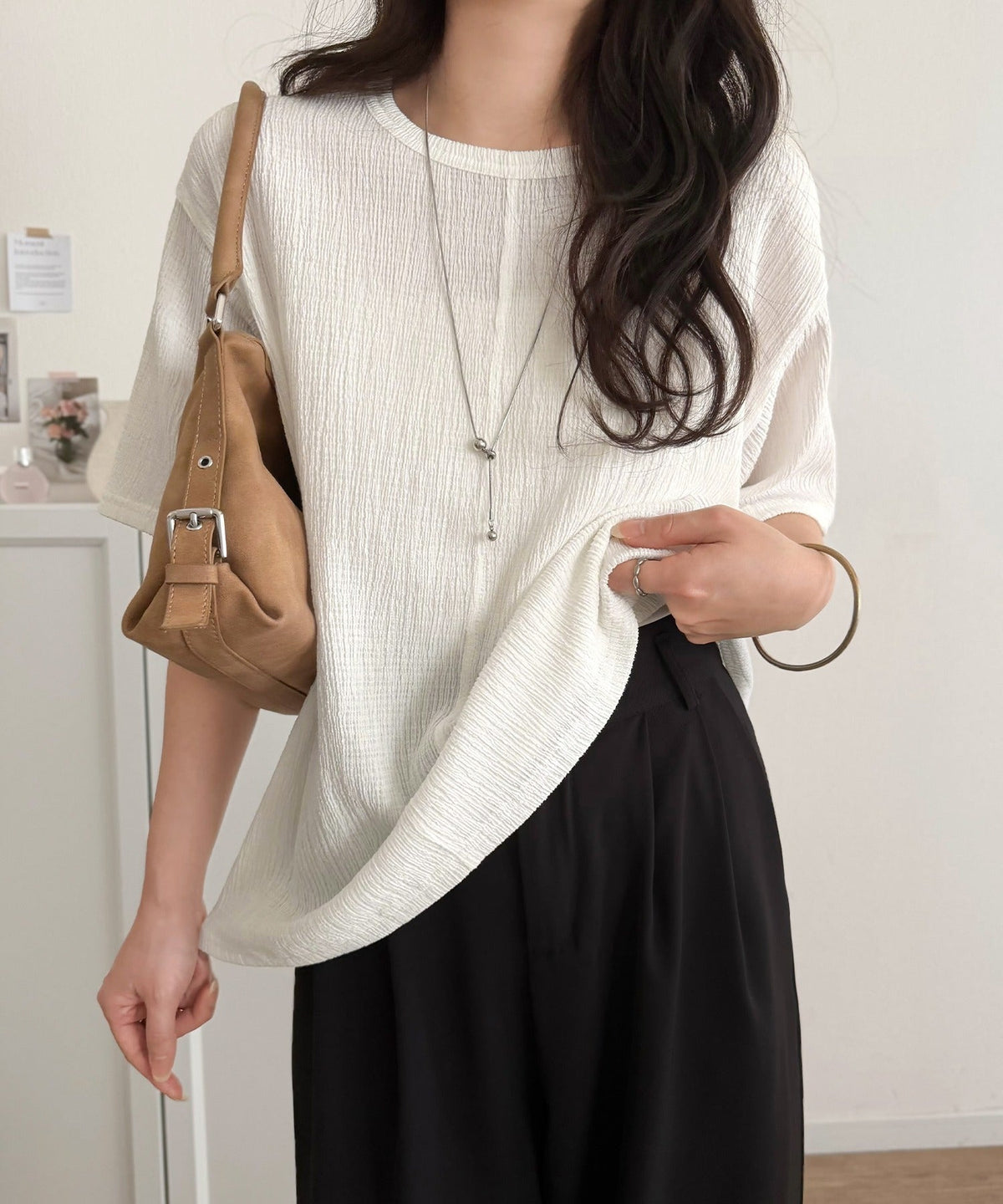 軽やか涼感、さらり抜け感。楊柳ベーシックTシャツ(半袖) ce1260529
