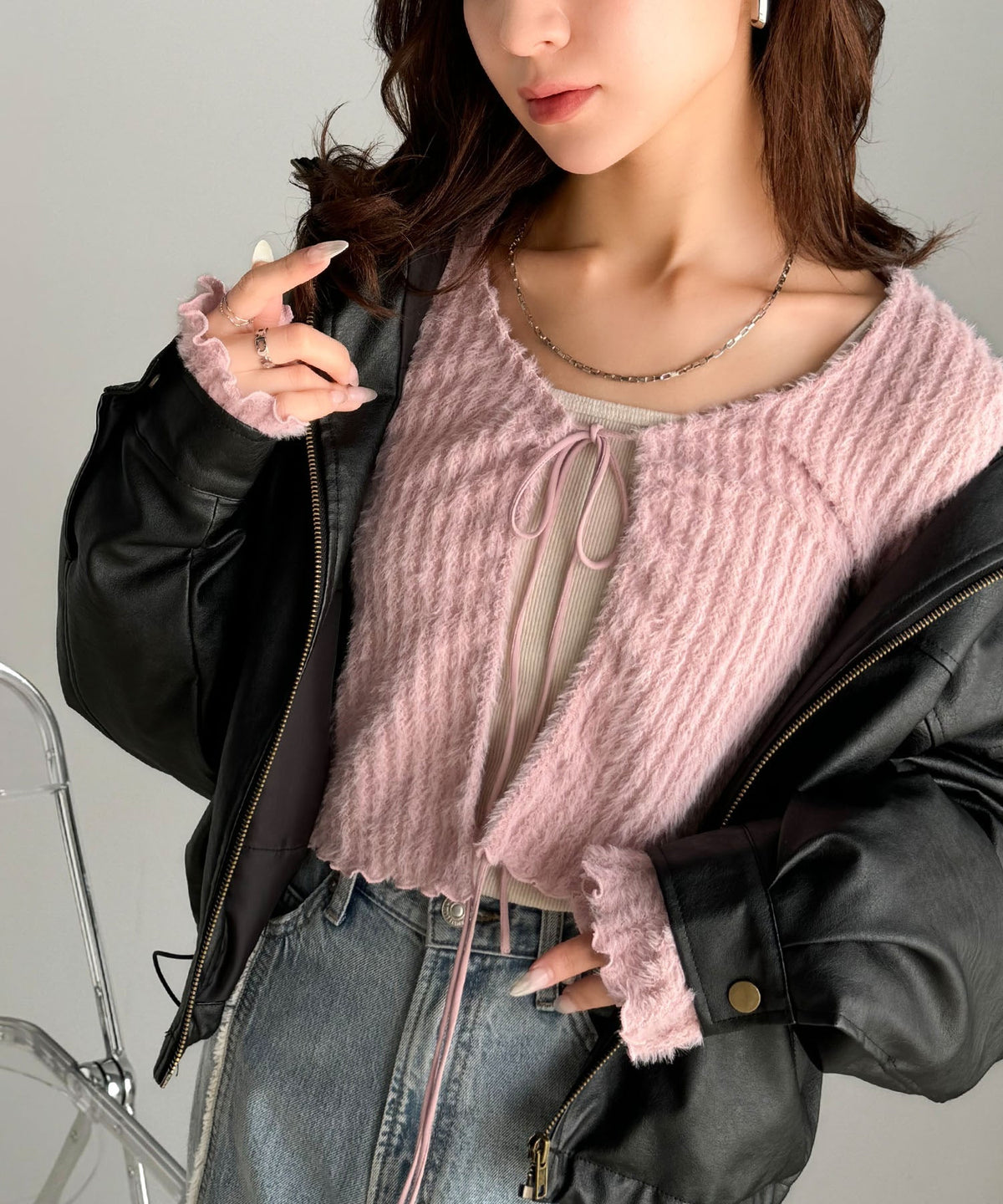 【mily bilet】高見えロゴプレートがキラリ。前後2WAYリボンデザインニットカーディガン mi1329006