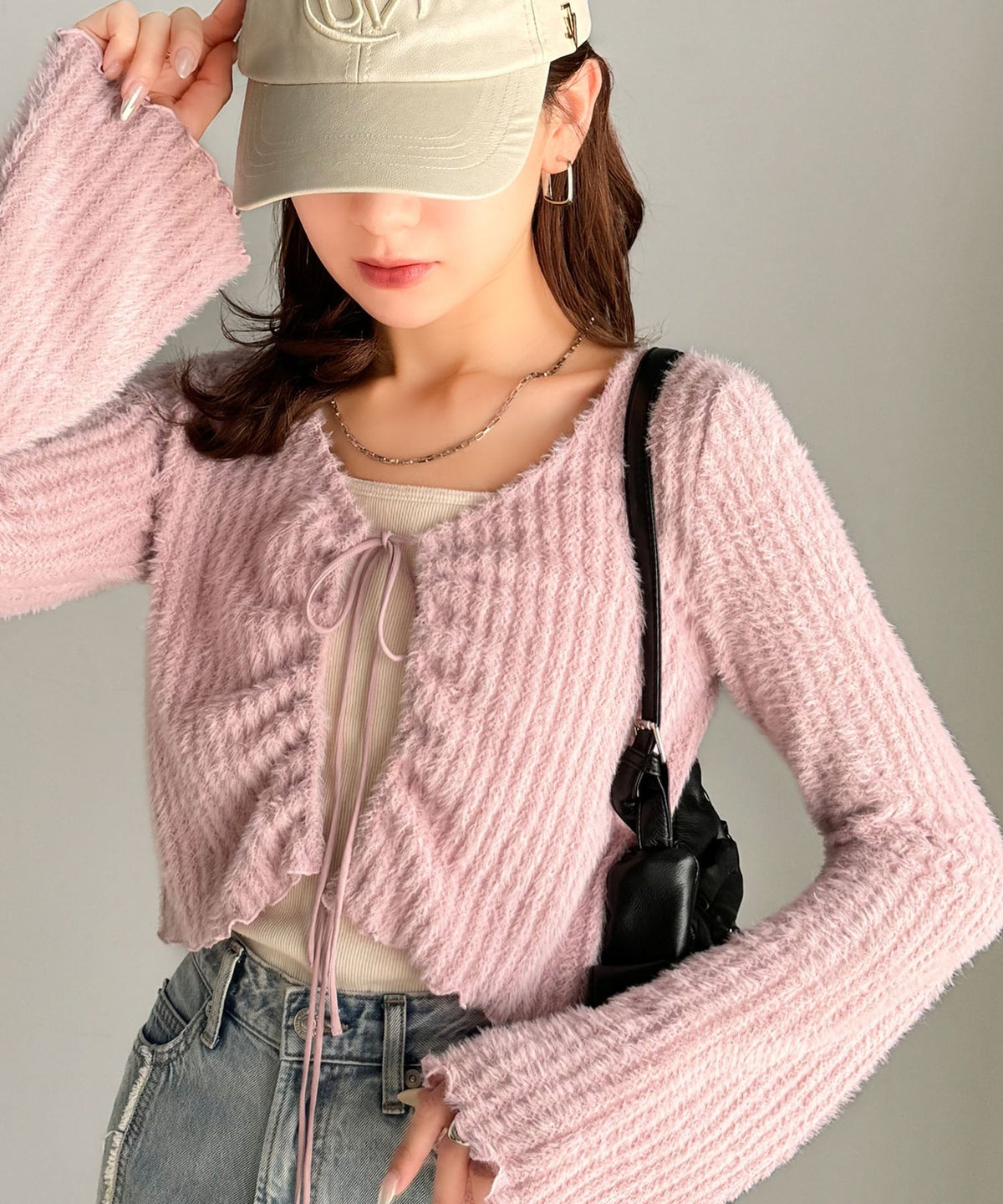 【mily bilet】高見えロゴプレートがキラリ。前後2WAYリボンデザインニットカーディガン mi1329006