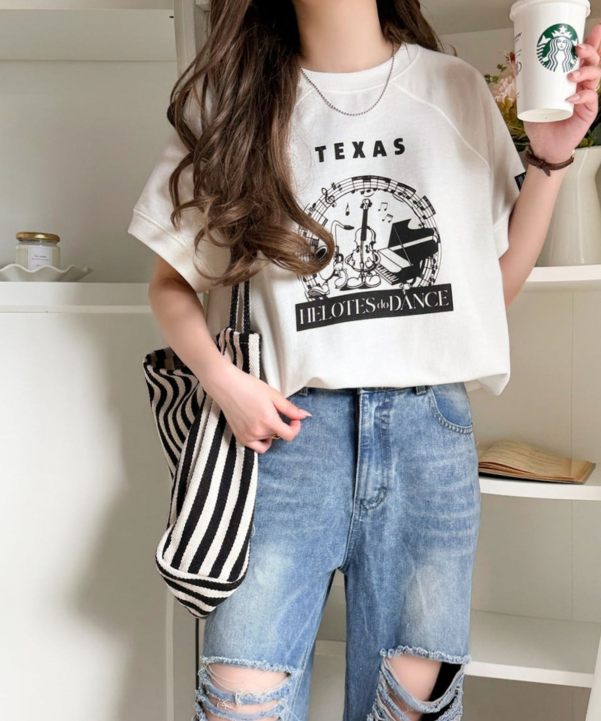 《JaVa ジャバコラボ》目を奪う、こなれ感。古着デザイン風ミュージックプリントTシャツ(半袖) jv1330086