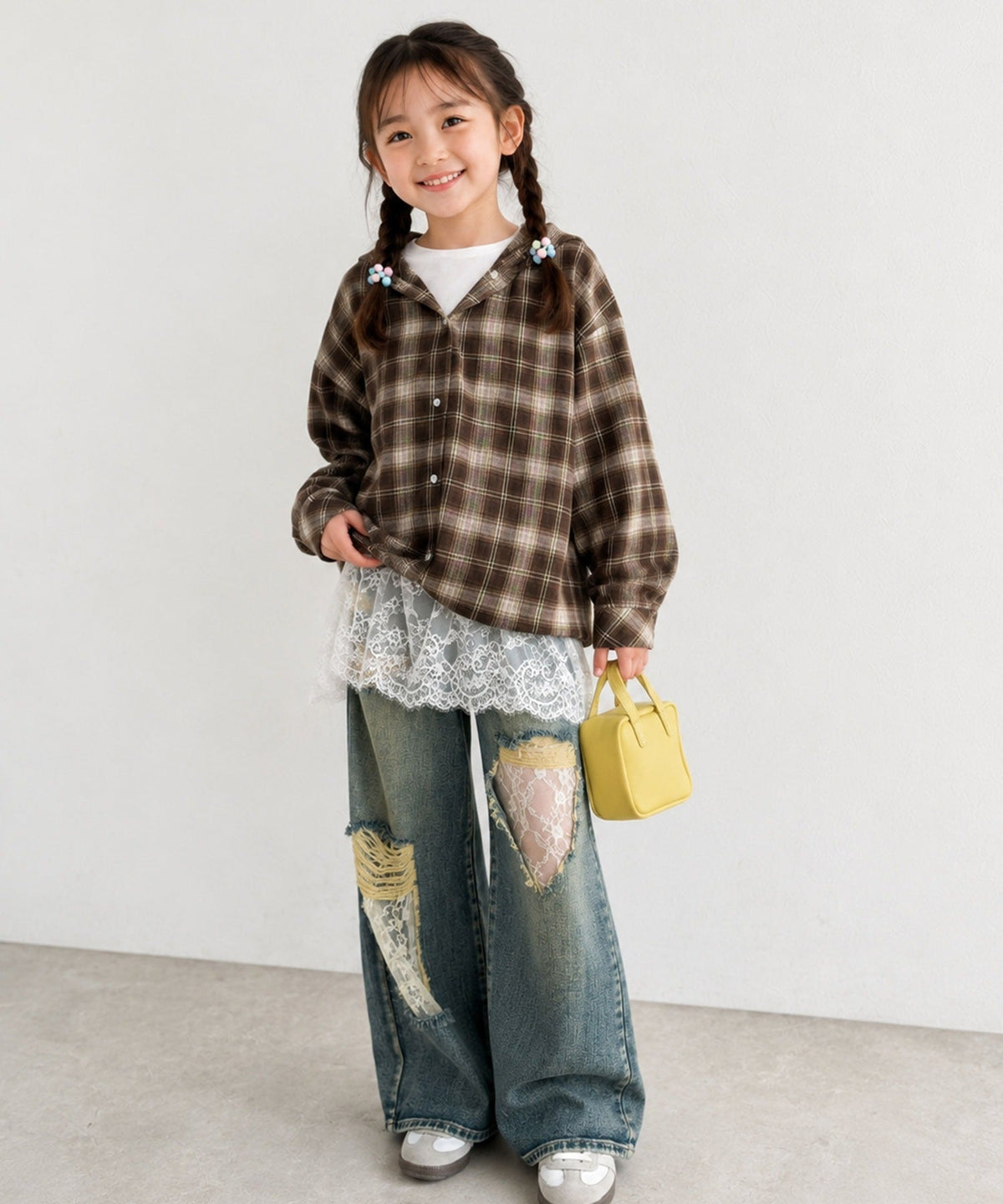 【キッズ】親子お揃いOK♪さらっと今っぽくなる 裾レースドッキングTシャツ(長袖) ck1020364