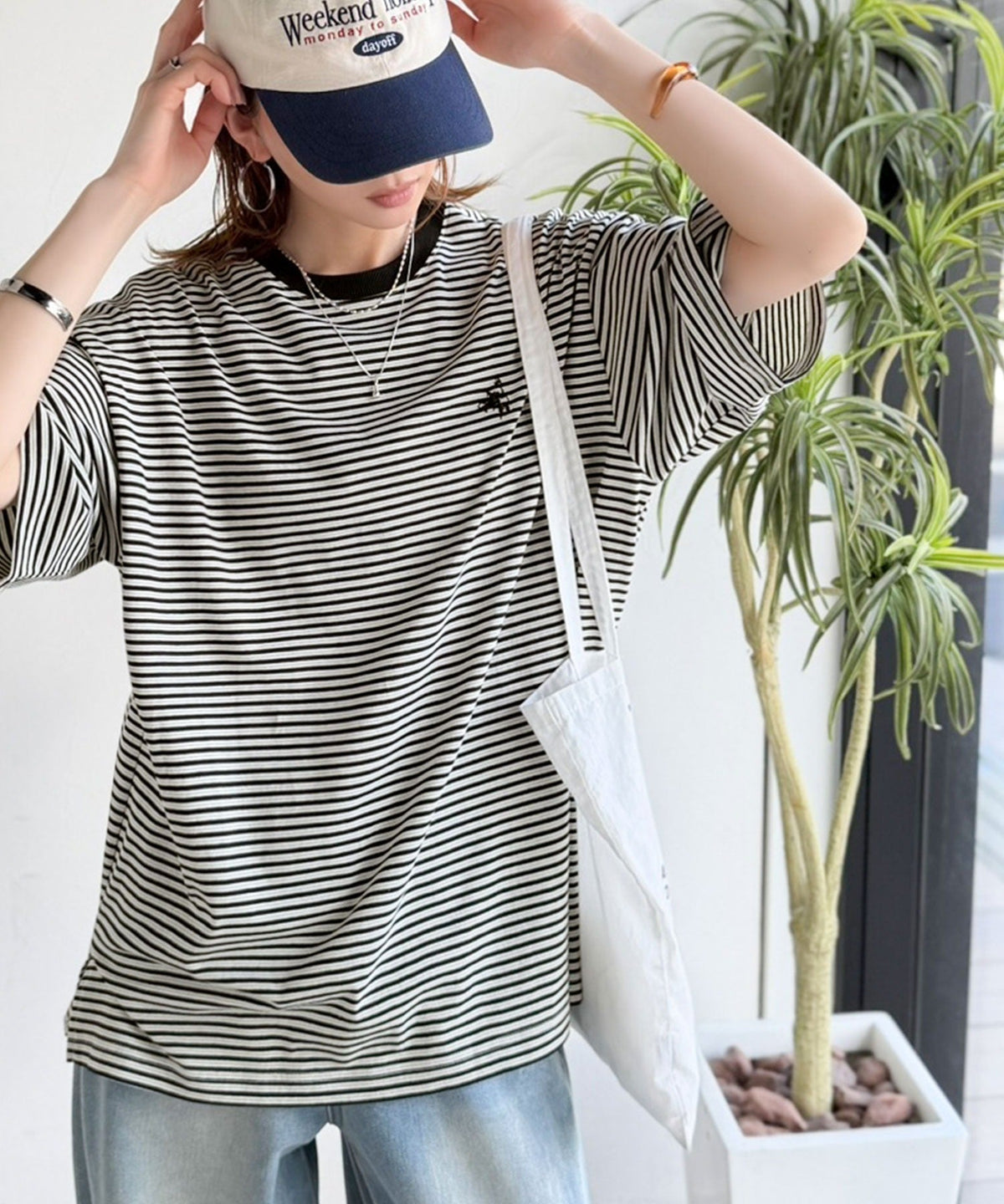 《JaVaジャバコラボ》着回し自在で日常に馴染む♪ 胸刺繍マルチボーダーアソートTシャツ jv1330097