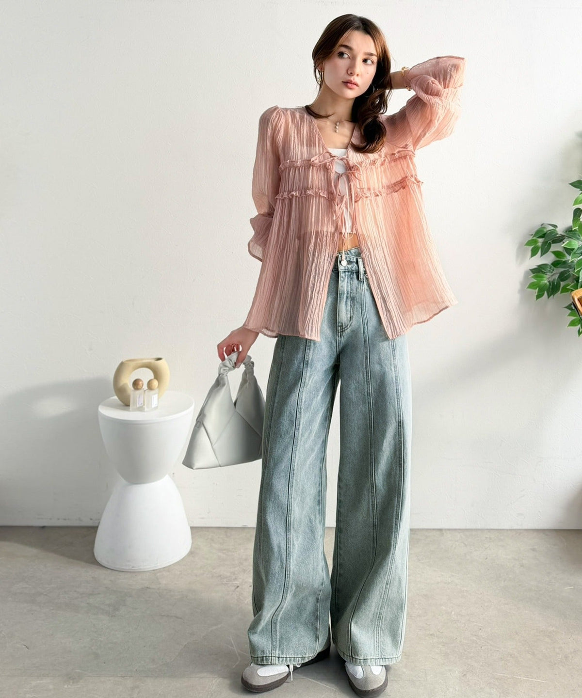 【mily bilet】盛れるワイド、優勝シルエット。ウエストアシメデザイン切り替えラインデニムパンツ mi0909026