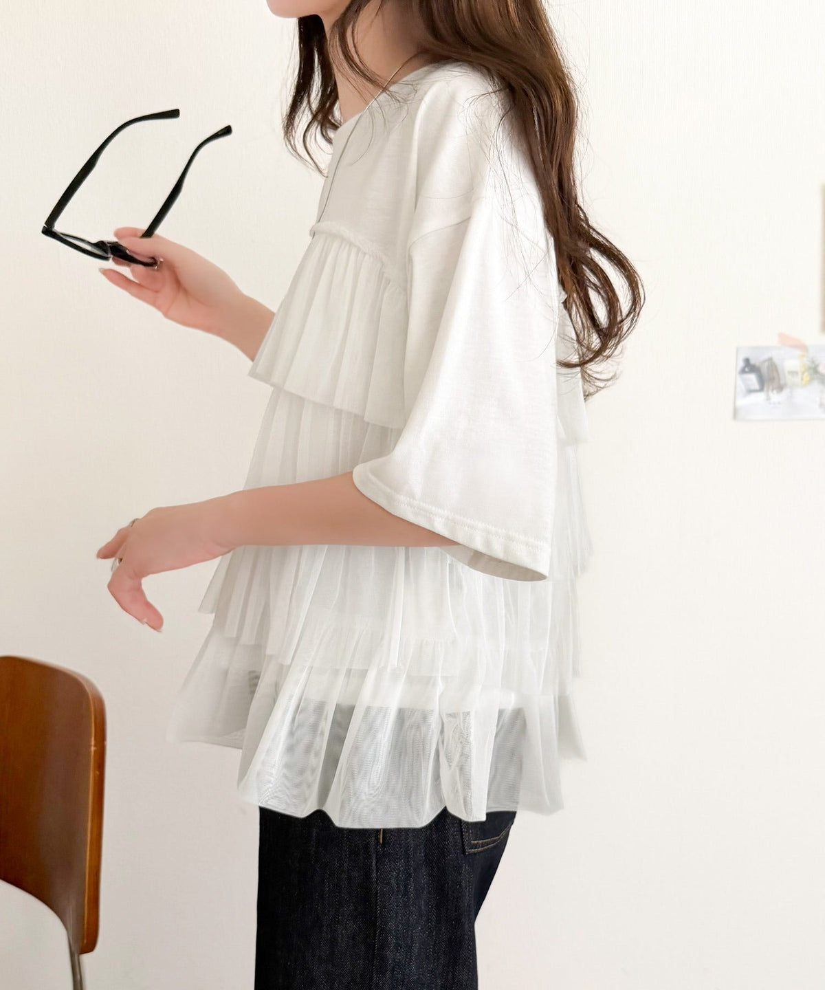 重ねてる風、が今っぽい。ビスチェ風チュールフリルドッキングTシャツ（半袖） ce1010572