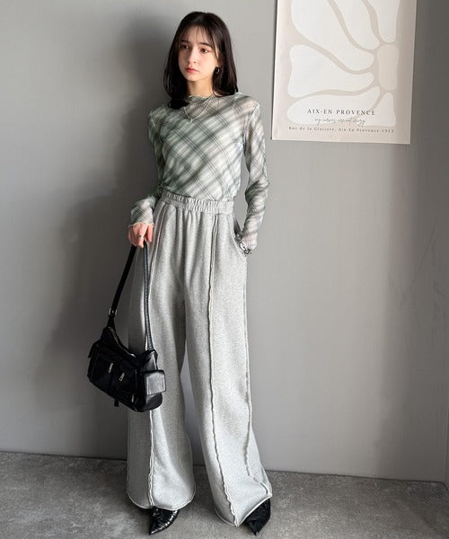 大人レトロでスタイリッシュ。オンブレチェックシアーボートネックメロウトップス（長袖） ce1010419