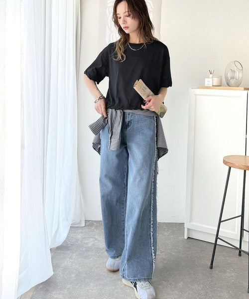 華やかさとこなれ感を両立！レースアップデザインクロップドＴシャツ(半袖) ce1010407