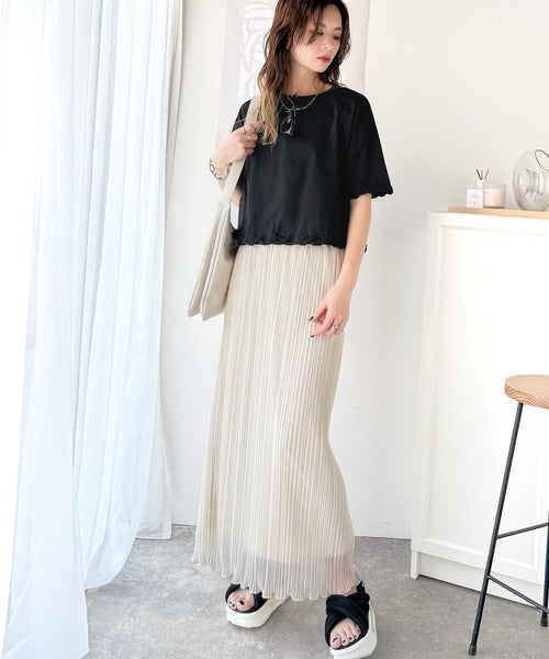 華やかさとこなれ感を両立！レースアップデザインクロップドＴシャツ(半袖) ce1010407