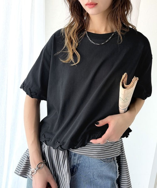 華やかさとこなれ感を両立！レースアップデザインクロップドＴシャツ(半袖) ce1010407