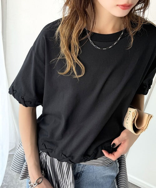 華やかさとこなれ感を両立！レースアップデザインクロップドＴシャツ(半袖) ce1010407