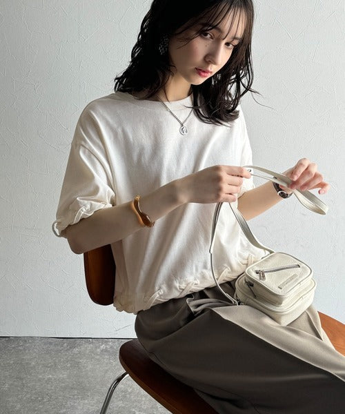 華やかさとこなれ感を両立！レースアップデザインクロップドＴシャツ(半袖) ce1010407