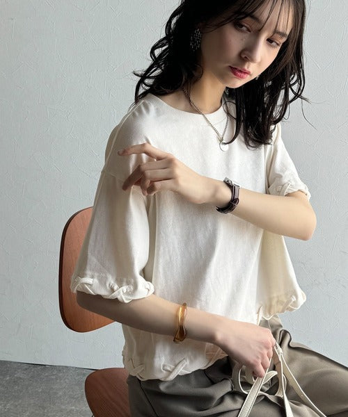 華やかさとこなれ感を両立！レースアップデザインクロップドＴシャツ(半袖) ce1010407