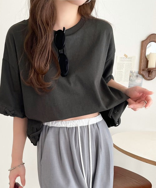 華やかさとこなれ感を両立！レースアップデザインクロップドＴシャツ(半袖) ce1010407