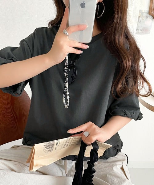 華やかさとこなれ感を両立！レースアップデザインクロップドＴシャツ(半袖) ce1010407