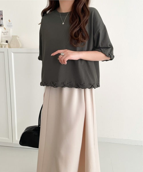華やかさとこなれ感を両立！レースアップデザインクロップドＴシャツ(半袖) ce1010407