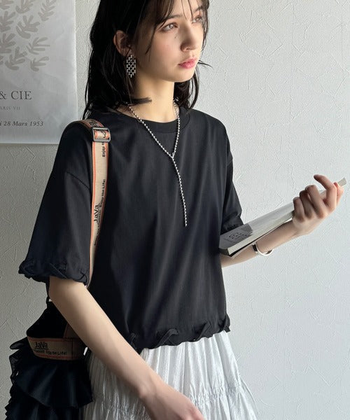 華やかさとこなれ感を両立！レースアップデザインクロップドＴシャツ(半袖) ce1010407