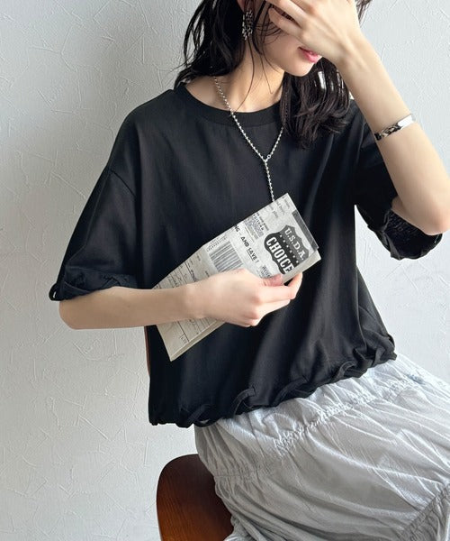 華やかさとこなれ感を両立！レースアップデザインクロップドＴシャツ(半袖) ce1010407