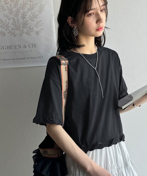 華やかさとこなれ感を両立！レースアップデザインクロップドＴシャツ(半袖) ce1010407