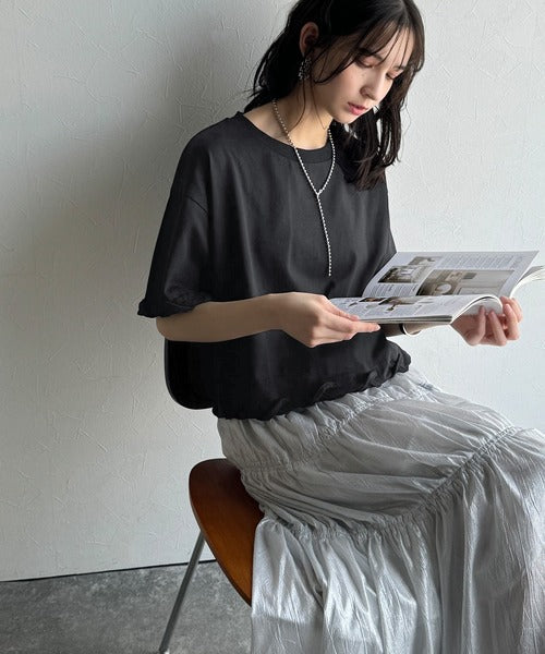 華やかさとこなれ感を両立！レースアップデザインクロップドＴシャツ(半袖) ce1010407