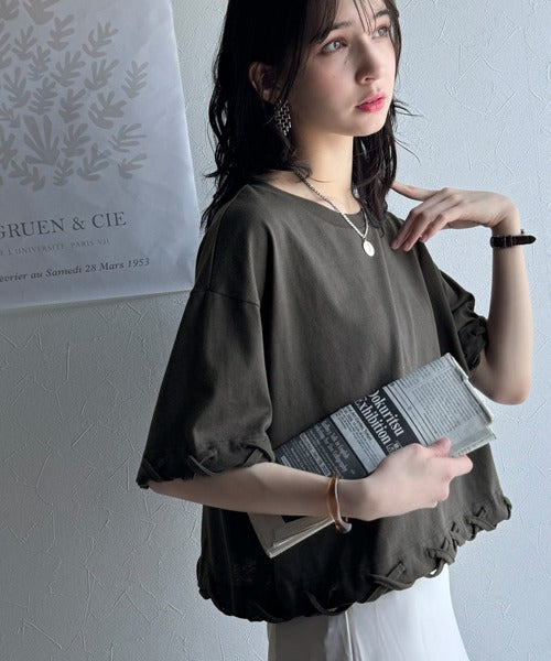 華やかさとこなれ感を両立！レースアップデザインクロップドＴシャツ(半袖) ce1010407