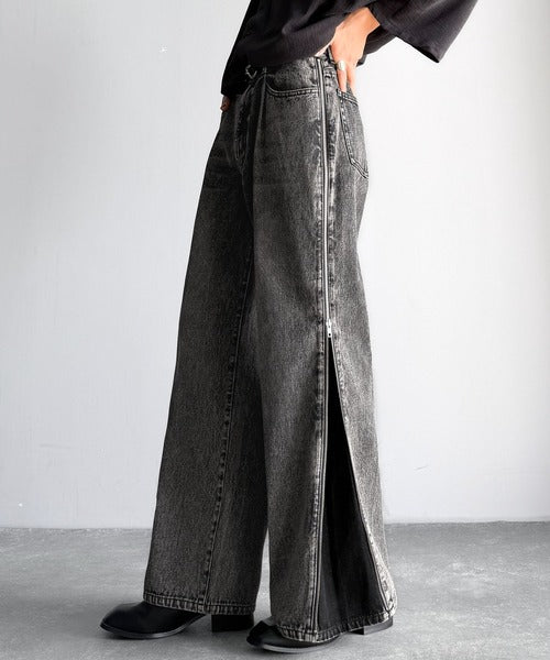 Vintage Washed Side-Zip Denim／サイドジップ綿100％ヴィンテージウォッシュプデニム co1150002