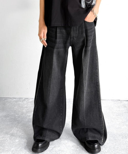 Vintage Washed Side-Zip Denim／サイドジップ綿100％ヴィンテージウォッシュプデニム co1150002