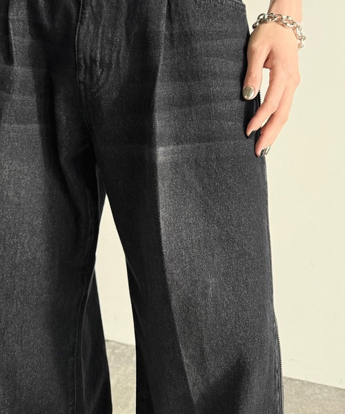 Vintage Washed Side-Zip Denim／サイドジップ綿100％ヴィンテージウォッシュプデニム co1150002