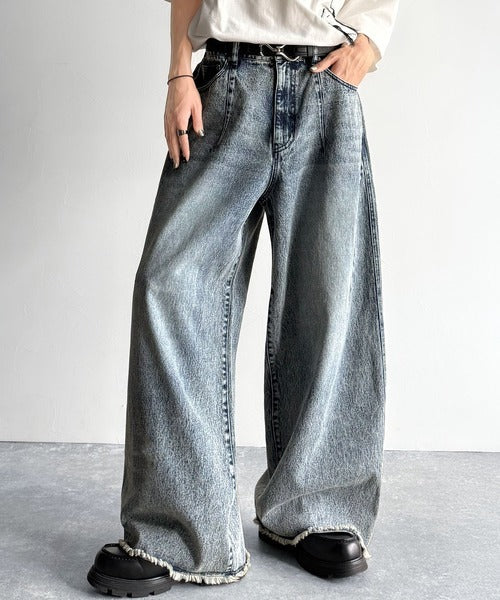 Vintage Washed 3D Curve Wide-Leg Denim／綿100％ヴィンテージウォッシュ 3Dカーブ ワイドレッグデニム co1150003