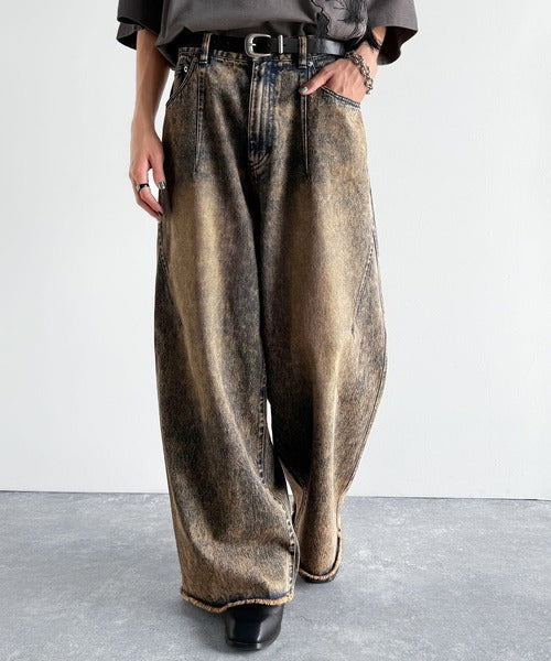 Vintage Washed 3D Curve Wide-Leg Denim／綿100％ヴィンテージウォッシュ 3Dカーブ ワイドレッグデニム co1150003