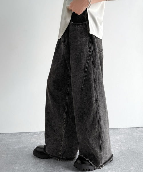 Vintage Washed 3D Curve Wide-Leg Denim／綿100％ヴィンテージウォッシュ 3Dカーブ ワイドレッグデニム co1150003