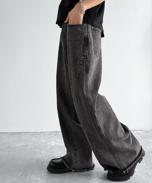 Vintage Washed 3D Curve Wide-Leg Denim／綿100％ヴィンテージウォッシュ 3Dカーブ ワイドレッグデニム co1150003