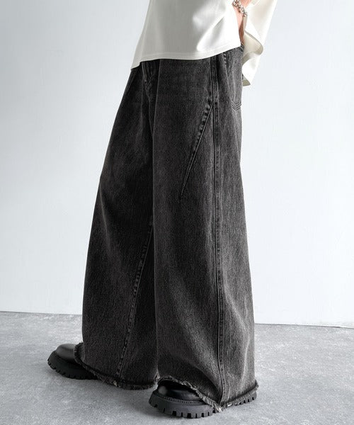 Vintage Washed 3D Curve Wide-Leg Denim／綿100％ヴィンテージウォッシュ 3Dカーブ ワイドレッグデニム co1150003