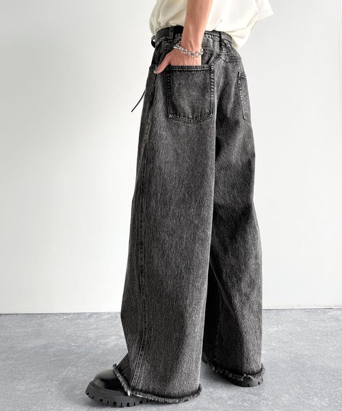 Vintage Washed 3D Curve Wide-Leg Denim／綿100％ヴィンテージウォッシュ 3Dカーブ ワイドレッグデニム co1150003