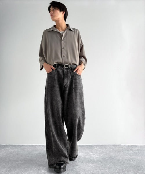 Vintage Washed 3D Curve Wide-Leg Denim／綿100％ヴィンテージウォッシュ 3Dカーブ ワイドレッグデニム co1150003