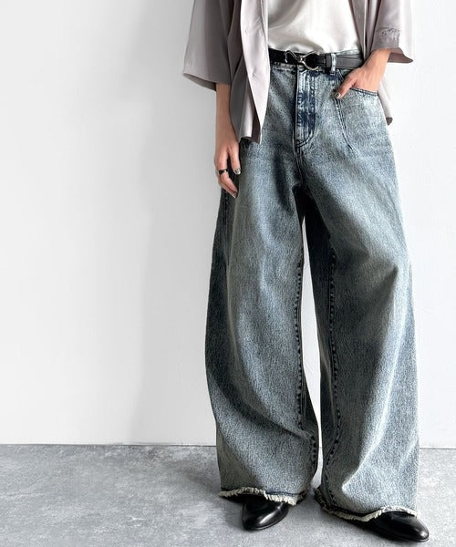 Vintage Washed 3D Curve Wide-Leg Denim／綿100％ヴィンテージウォッシュ 3Dカーブ ワイドレッグデニム co1150003