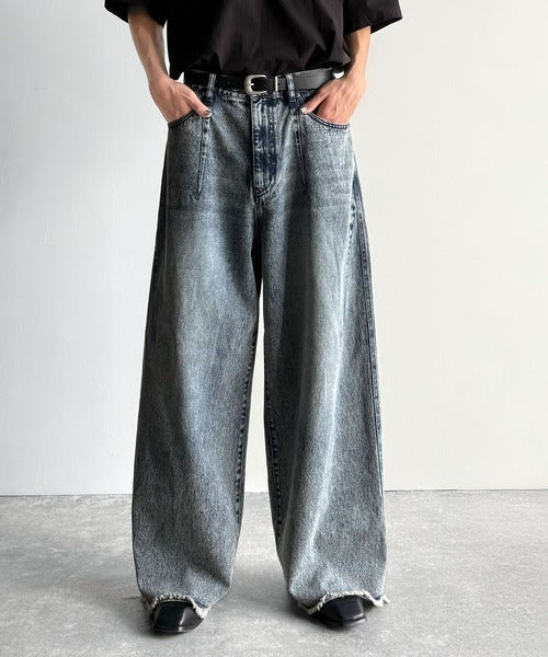 Vintage Washed 3D Curve Wide-Leg Denim／綿100％ヴィンテージウォッシュ 3Dカーブ ワイドレッグデニム co1150003
