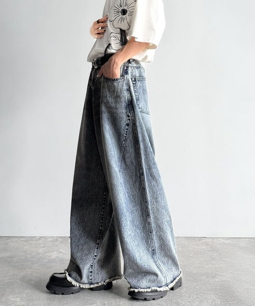 Vintage Washed 3D Curve Wide-Leg Denim／綿100％ヴィンテージウォッシュ 3Dカーブ ワイドレッグデニム co1150003