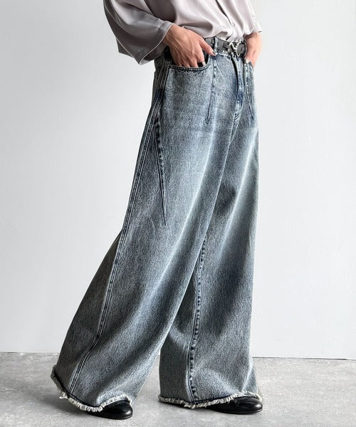 Vintage Washed 3D Curve Wide-Leg Denim／綿100％ヴィンテージウォッシュ 3Dカーブ ワイドレッグデニム co1150003