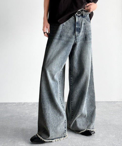 Vintage Washed 3D Curve Wide-Leg Denim／綿100％ヴィンテージウォッシュ 3Dカーブ ワイドレッグデニム co1150003